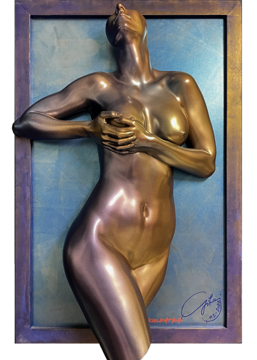 Relief cast of a female body on a mat in a frame, akt, socha, odliatok, akty, sochy, odliatky, art for sale, diela na predaj