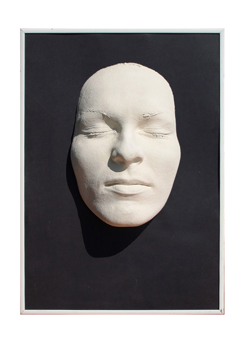 portrait half face sculpture body casting close eyes white black background, socha, odliatok, sochy, odliatky, art for sale, diela na predaj