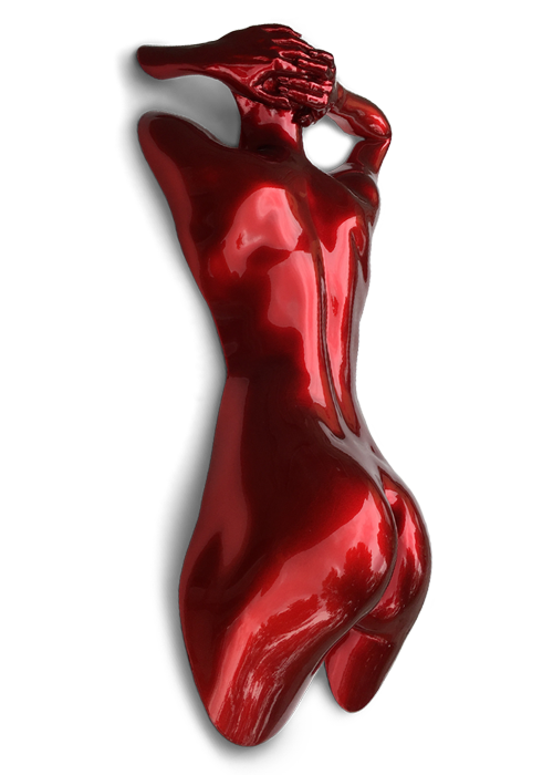 Relief of a female back, red metallic finish